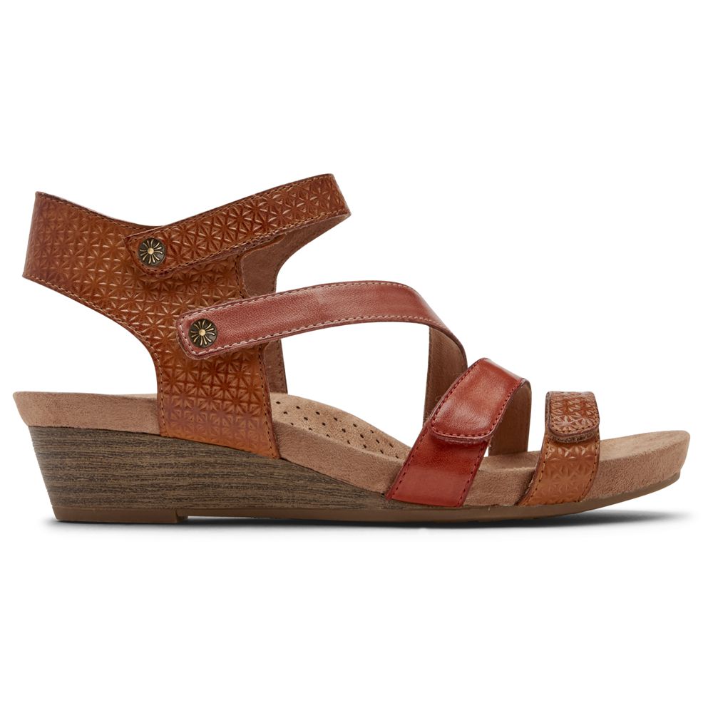 Rockport Women's Cobb Hill Hollywood 4-Strap Wedges Sandals - Brown - USA (9756BVIXF)